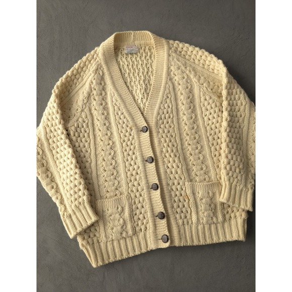 Vintage 1970s Slieve League Irish Cable Knit Wool Cardigan Sweater 44 Women's - Picture 2 of 11